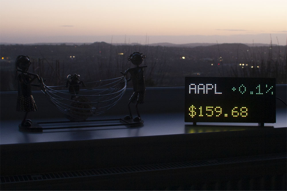 Crypto Stock Ticker showing the AAPL price and daily movement beside a window