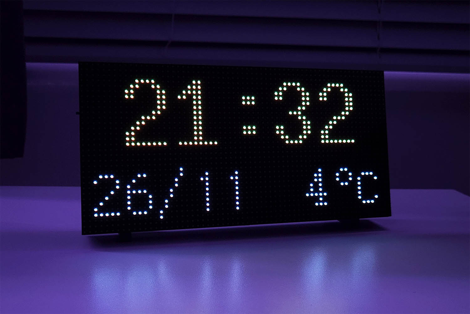 Crypto Stock Ticker displaying the time, date and local temperature