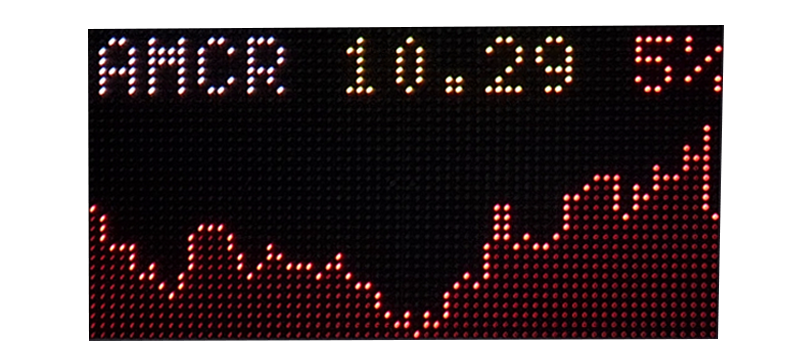 AMD stock chart on the LED display